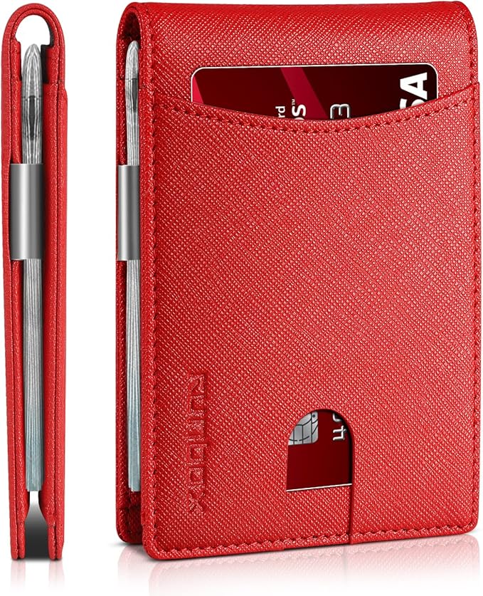 RUNBOX Slim Money Clip Wallets for Men RFID Blocking 11 Card Holder Minimalist Small Leather Bifold Men's Front Pocket Wallet Gift Box