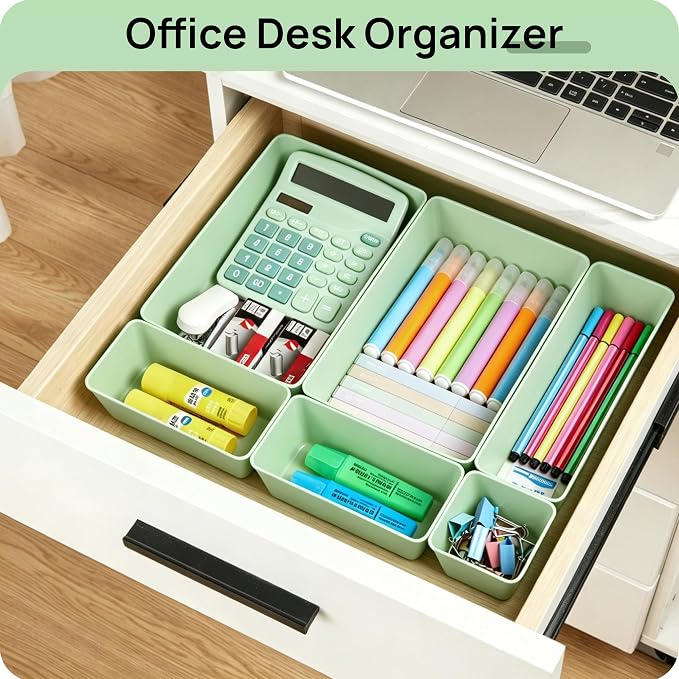 Vtopmart 25 PCS Plastic Drawer Organizers Set, 4-Size Versatile Bathroom and Vanity Drawer Organizer Trays, Storage Bins for Makeup, Bedroom, Kitchen Gadgets Utensils and Office