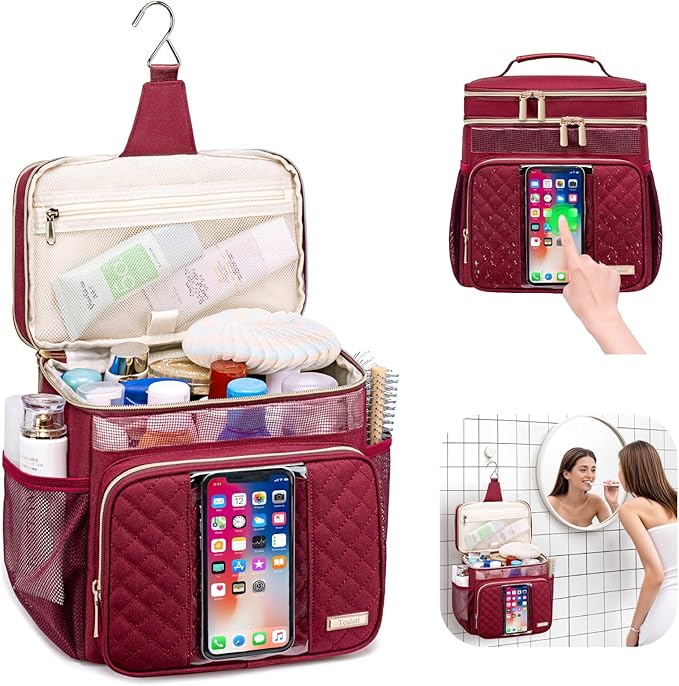 Tealari Large Toiletry Bag for Women Men,Bathroom Bag,Water Resistant Shower Bag,Makeup Bag,Portable Shower Caddy for College Dorm,Hanging Travel Toiletry Bag with Transparent Waterproof Phone Pocket