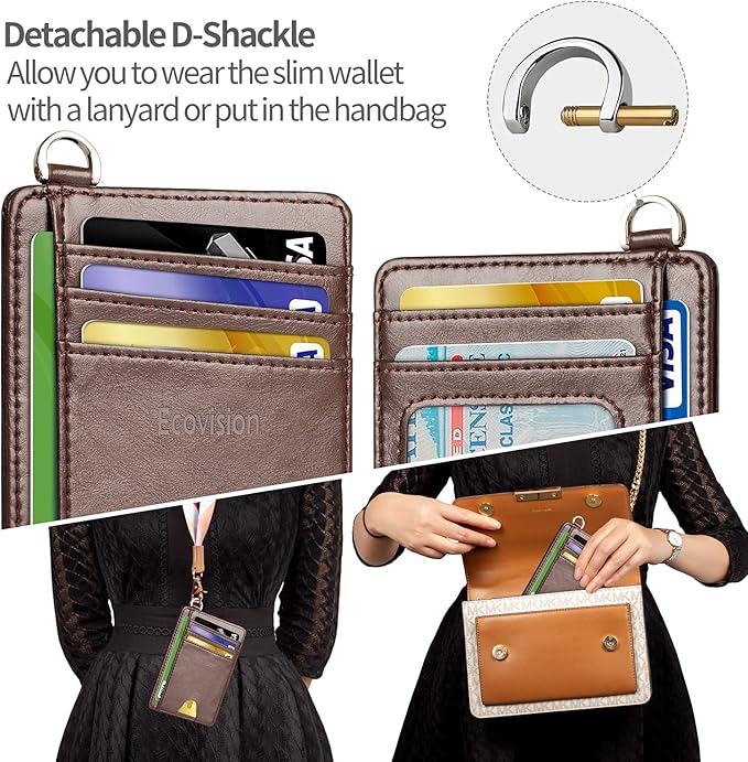 EcoVision Slim Minimalist Front Pocket Wallet, RFID Blocking Credit Card Holder Wallet with Detachable D-Shackle for Men Women