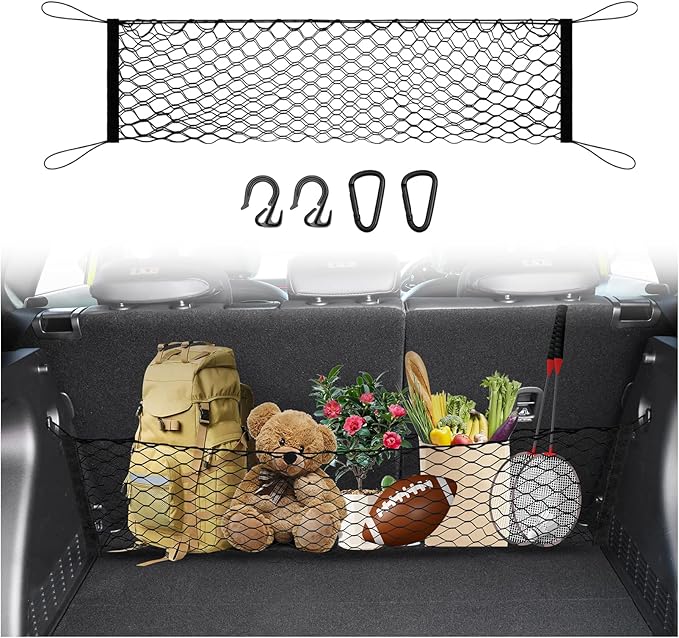 Karltys Envelope Style Cargo Net for Hyundai Kona 2024 2025 2026, Heavy Duty Rear Trunk Mesh Cargo Net for 2025 Kona Accessories, Elastic Nylon Mesh Storage Netting Organizer