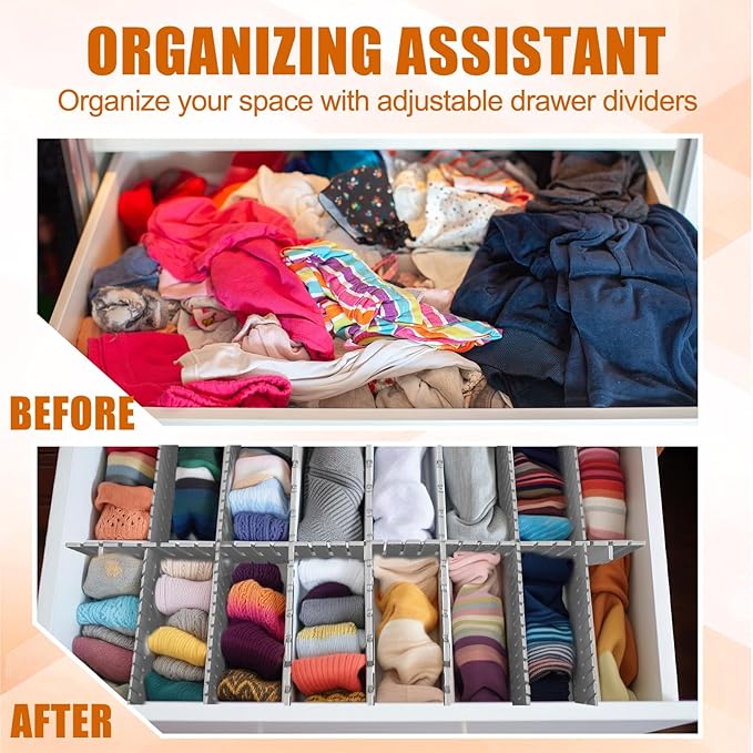 Blosssound 15 Pcs 5.12 Tall Drawer Divider Adjustable Drawer Organizer DIY Ultra Deep Storage Organizer Separator with Fixed Buckle for Underwear Socks Dormitory Office Kitchen Bedroom(Grey)