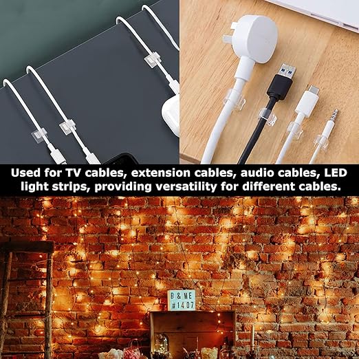 40 Pcs Cord Clips,Adhesive Cable Clips,Cable Clips,for Wall Wire Holder Cable Management Cord Organizer, Christmas Light Hooks for Led String Lights, Car Dash Cam, Extension Cord