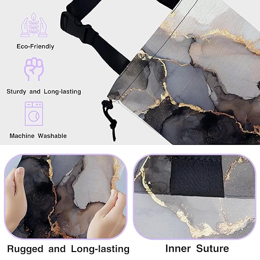 Car Trash Bag Gray Gold Marble Car Trash Bin Leakproof Waterproof Car Trash Can for Back Seat, Foldable Car Garbage Bag with Adjustable Straps and Drawstring for Car Accessories