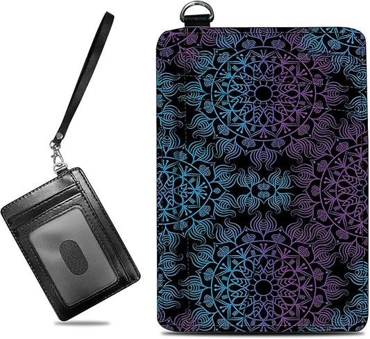 Small Travel Wallets, Purple Blue Mandala Slim Minimalist Front Pocket Wallet with Wristlet, RFID Blocking PU Leather Credit Card Holder with ID Window Change Purse for Men Women