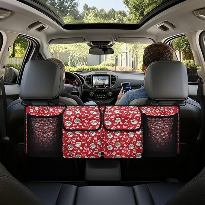 Hanging Car Trunk Organizer for SUV Sedans Jeep Trucks MPV Van, Santa Claus Prints Collapsible Car Back Seat Storage Bag Universal Automotive Interior Accessories