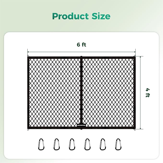 Stretchable Cargo Net with Hooks - Adjustable Elastic Trunk and Truck Bed Storage Organizer for Cars and Trucks, Ideal for Securing Light Loads, Easy to Install,6' x 4'