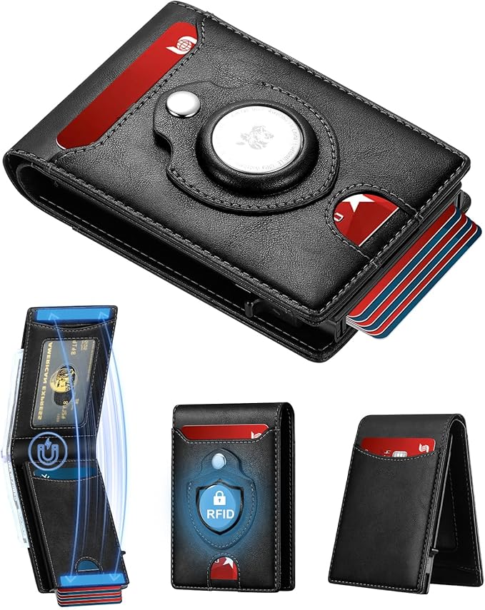furid Airtag Wallet For Men - Smart Apple Air Tag Wallet with Airtag Holder, Rfid Pop Up Slim Minimalist Wallets,Gifts Boxed