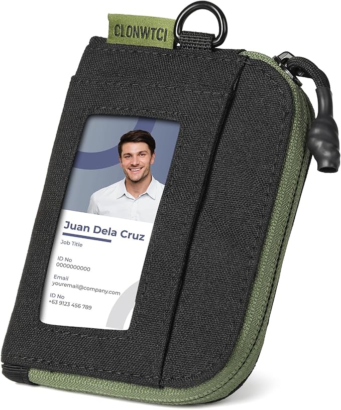Coin Purse for Men, RFID Blocking 500D Nylon Small Wallet with Key Clip, Slim Front Pocket Card Holder, Zipper Coin Pouch & ID Window Organizer for Cards, Cash