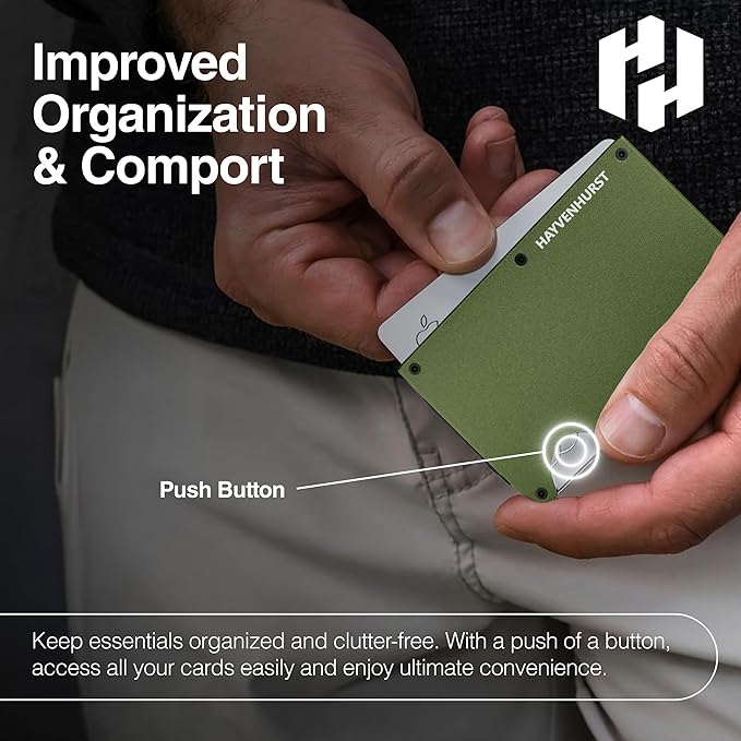 Hayvenhurst Wallet for Men - Slim RFID Blocking Metal Wallet with Cash Strap, Minimalist Front Pocket Credit Card Holder, Small Mens Wallet
