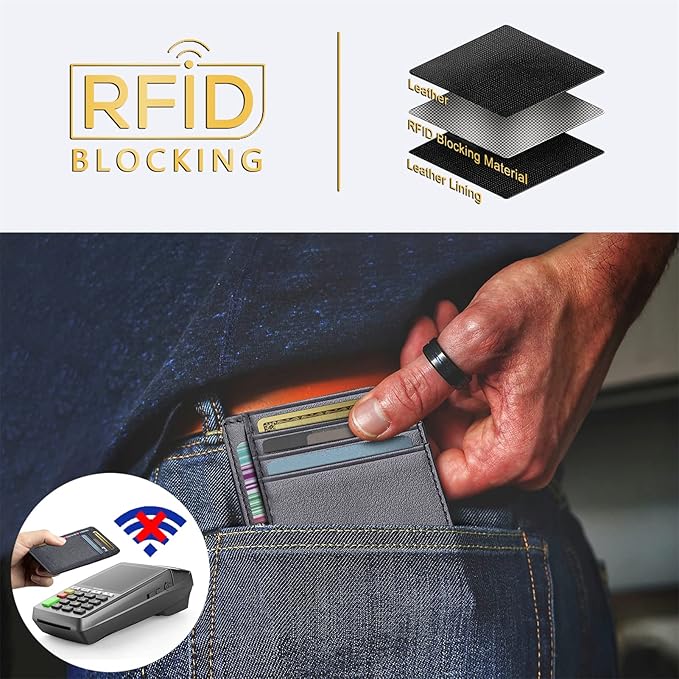 Travelambo Front Pocket Minimalist Leather Slim Wallet RFID Blocking Medium Size
