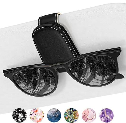 Sunglasses Holder for Car Visor, Magnetic Leather Car Sunglass Holder, Car Sun Visor Glasses Hanger Clip, Car Interior Accessories for Women Men, Fits All Size Eyeglasses