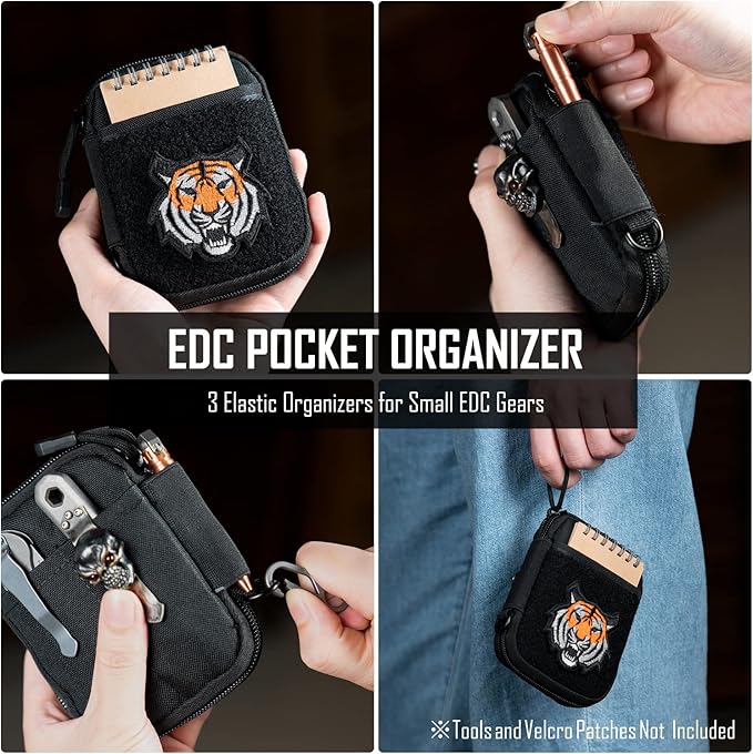 Sayram EDC Pouch, Pocket Organizer, Mighty Pouch for Men, EDC Bags with Patches, Small Tool Pouch with D-Ring