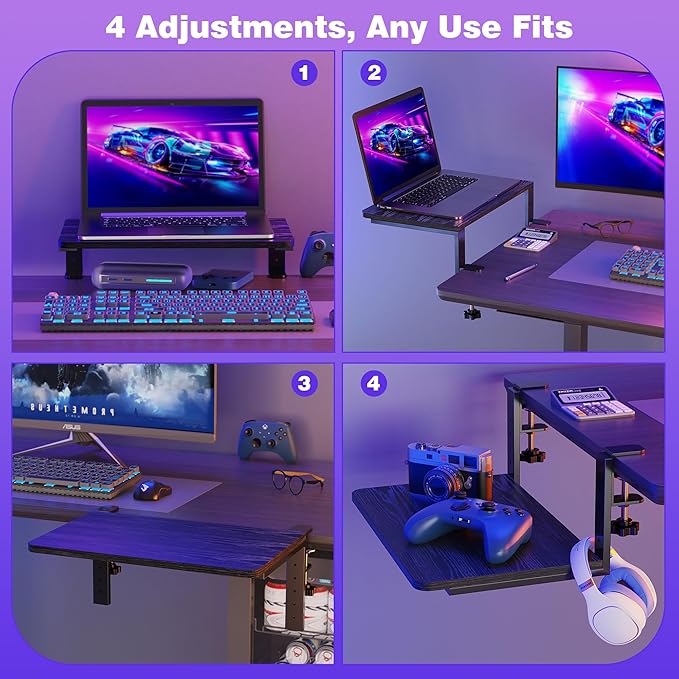 Desk Extender, 15-inch Clamp-On Desk Shelf, Height-Adjustable Desktop Shelf Organizer for Monitors Office and Gaming Accessories, Arm Support Table Extension, 44lbs Heavy Duty, Black