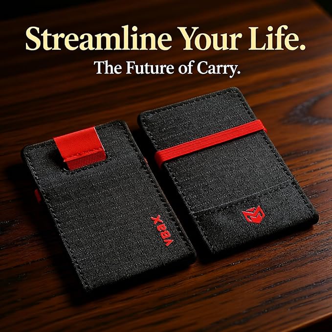RFID Minimalist Slim Wallet for Men and Women, Holds Up to 12 Cards, Cash, Key Thin and Lightweight Credit Card Holder (Black Microfiber – Inferno Edition)