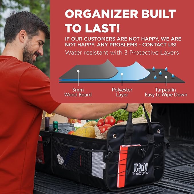 TRUNKCRATEPRO XL Heavy-Duty Trunk Organizer – Reinforced SUV & Truck Cargo Storage with 6 Adjustable Compartments, Non-Slip Base & Securing Straps (Foldable Design, Black)