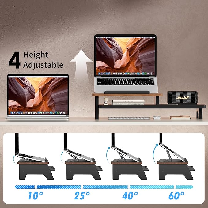 Adjustable Laptop Stand 2-Tier Riser Holder,Ventilated Cooling Ergonomic Computer Desk Organizer Accessories for 10-15.6" Notebook,Desktop Storage Compatible with MacBook,Dell,HP,Lenovo