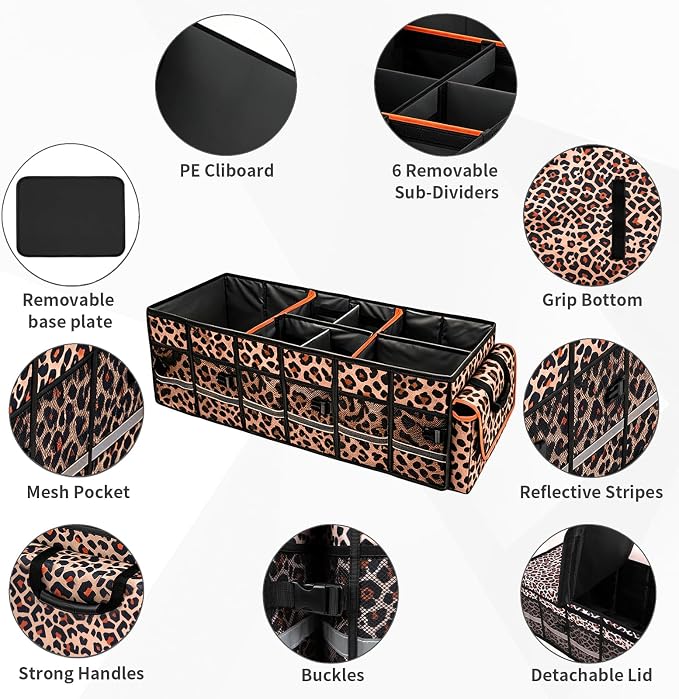 GDNasist Car Trunk Organizer and Storage with Lid & Removable Cooler Bag, Car Accessories 6 Removable Dividers for Custom Space, Collapsible Trunk Organizers Interior for SUV & Sedan, Large