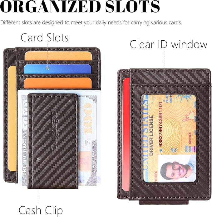 Toughergun Slim Wallet for Men RFID Blocking Money Clip, Minimalist Front Pocket Credit Card Holder, Magnetic Thin Mens Wallets with ID Window