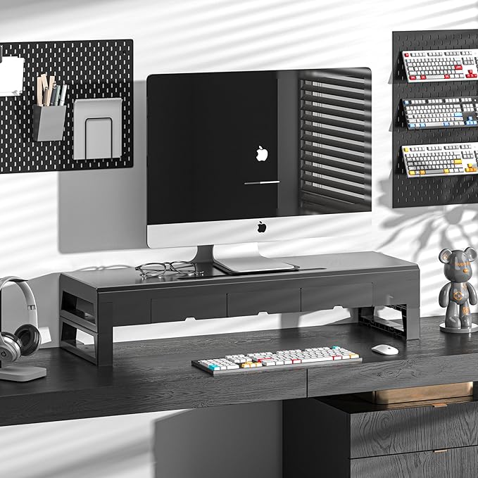 Computer monitor stand with 3 drawer ，Laptop Desk Shelf & Monitor Riserï¼?27.55 inches long desk riser ，Heavy Duty Gift Gaming Studio Offic (Basic Version, 700mm Drawer)
