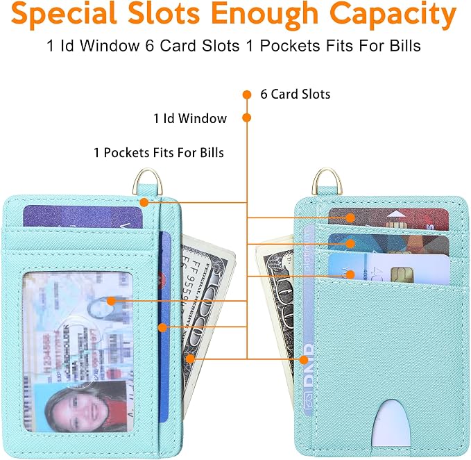 Badiya Credit Card Holder Slim Minimalist Wallet, Front Pocket Purse RFID Blocking Wallet Compact Card Case with ID Window for Women & Men