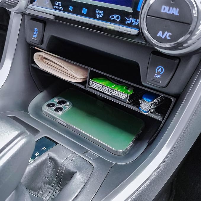 EDBETOS Larger Size Slots Center Console Organizer Compatible with Toyota RAV4 Accessories 2019-2023 2024 2025 and 2021-2025 RAV4 Prime Insert Tray Secondary Storage Box for Phone with Case, Black