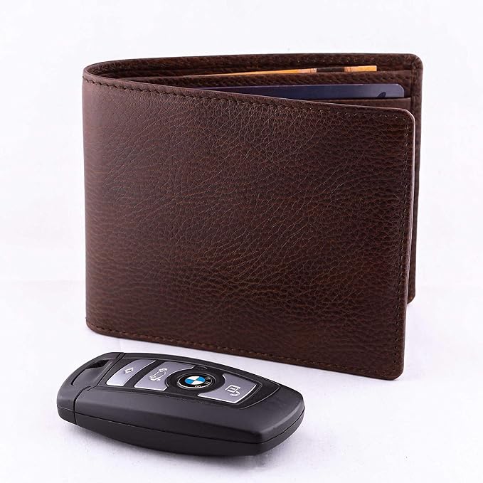 DiLoro Mens Wallet Full Grain Genuine Leather Slim Minimalist Front Pocket Bifold Soft Nappa RFID Protection Gemini Brown