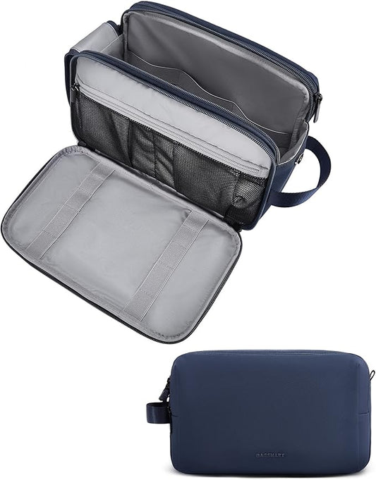 BAGSMART Toiletry Bag for Men, Travel Toiletry Organizer Dopp Kit Water-resistant Shaving Bag for Toiletries Accessories, Door Room Essentials,Navy Blue-large