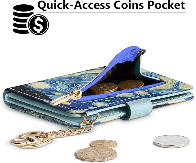 Airkit Small Wallets Woman RFID Blocking Leather Credit Card Holder - with ID Window - Card Wallets for Women - with Zipper Coin Purse - Keychain Wallet