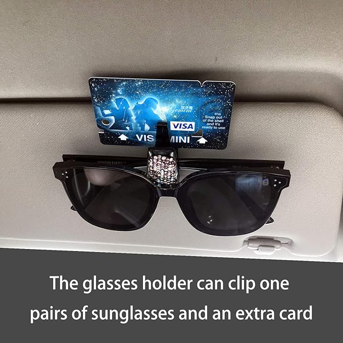 Glasses Holders for Car Sun Visor, 2 Pack Bling Crystal Rhinestones Fashion Car Eyeglasses Sunglasses Hanger Mount with Ticket Card Clip for Women Girls (Purple)