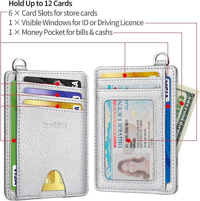 EcoVision Slim Minimalist Front Pocket Wallet, RFID Blocking Credit Card Holder Wallet with Detachable D-Shackle for Men Women