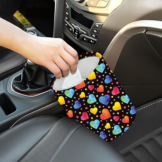 Car Trash Bag Watercolor Hearts Waterproof Trash Small Car Can Portable Collapsible Car Garbage Can Hanging for Back Seat Floor or Hanging Headrest Car Decor Road Trip Essentials