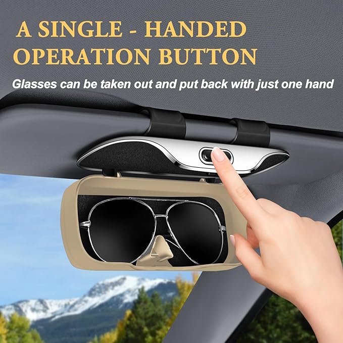Sunglass Holder for Car Visor Clip, Car Visor Glasses Case, Vehicle Visor Accessories Organizer Box, Car Sunglass Holder Suitable for Truck, SUV and Sedan to Place Glasses (Beige)