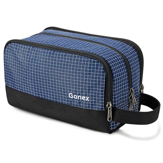 Gonex Travel Toiletry Bag Nylon, Shaving Bag Toiletry Organizer Check Patten (Navy Blue)