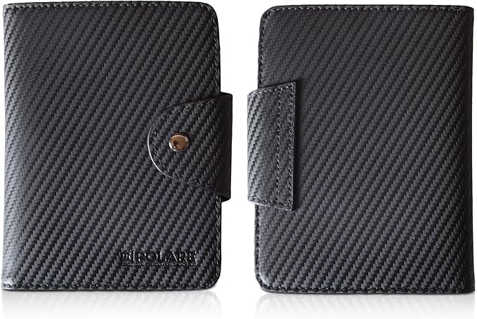Polare Full Grain Leather Slim and Soft RFID Blocking wallet For Men Snap Bifold Travel Wallet Passport Holders 2 Passports (Carbon Black)