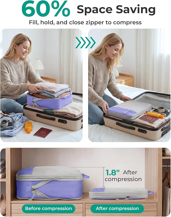 BAGSMART 6 Set /4 Set/2 Set Compression Packing Cubes for Travel, Lightweight Luggage Organizer Bags, Durable Space Saver Bags Travel Essentials