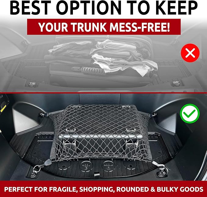 Floor Style Automotive Elastic Frunk Mesh Cargo Net for Ford F-150 Lightning 2022-2025 - Premium Frunk Organizer and Storage - Luggage Net for Pickup Truck - Best Car Organizer