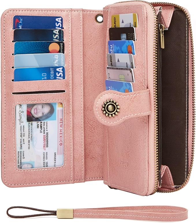 TFKGS Wallet for Women RFID Blocking Leather Large Capacity Card Holder Ladies Phone Clutch Travel Long Purse Wristlet | RFID Blocking, Leather, Large Capacity, Ladies, Travel