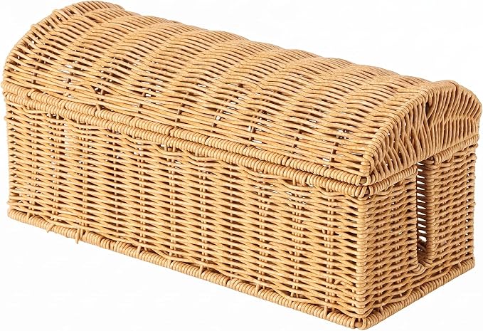 Large Rattan Cable Management Box, Decorative WiFi Router & Modem Hider | Ventilated, Waterproof, Easy Clean, No Assembly, Decorative Cable Organizer