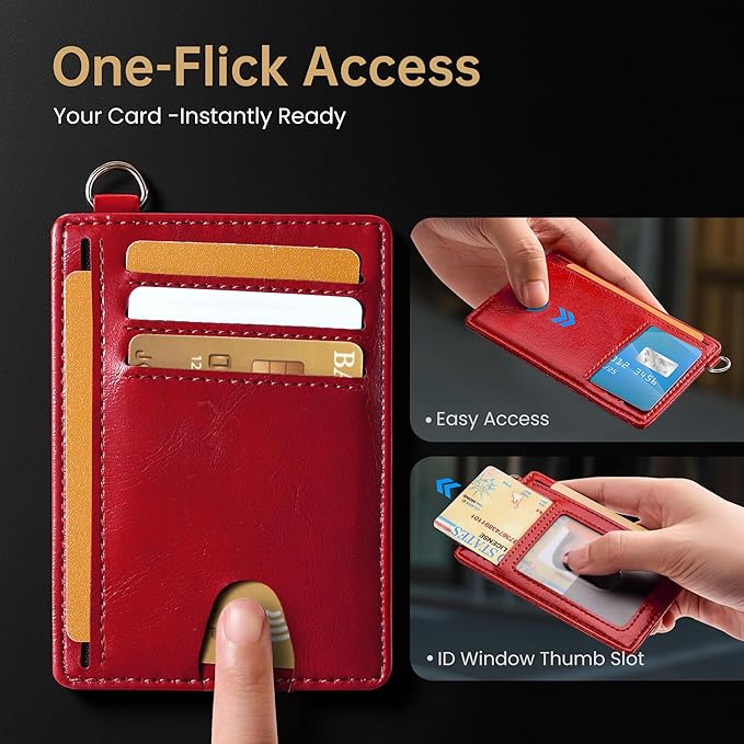 Mayski Slim Wallet, Credit Card Holder for Women, Minimalist Front Pocket RFID Blocking Card Cases, Small Wallet Women Men(Oiled Wax Cherry)