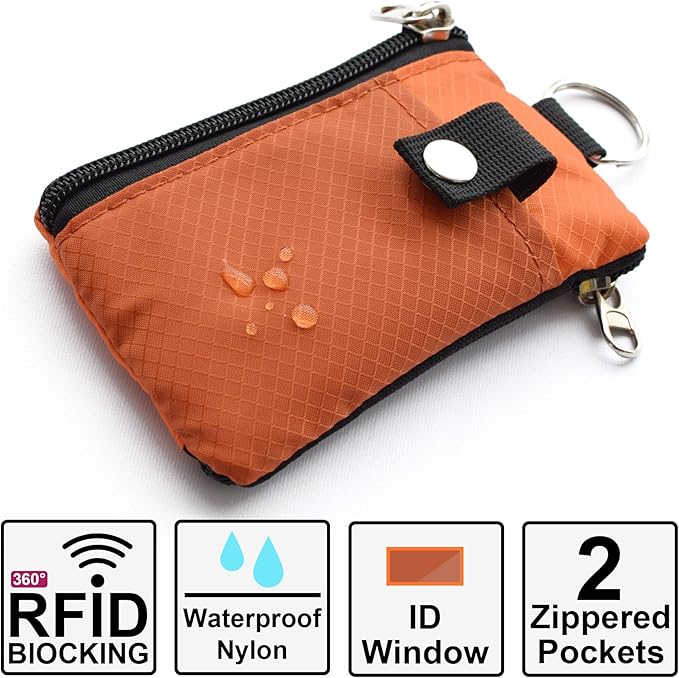 CHENSPRX Minimalist RFID Blocking Small Wallet with ID Window,WaterResistant Zip Id Case Wallet with Lanyard Keychain for Cards,Cash,Travel,Women,Men