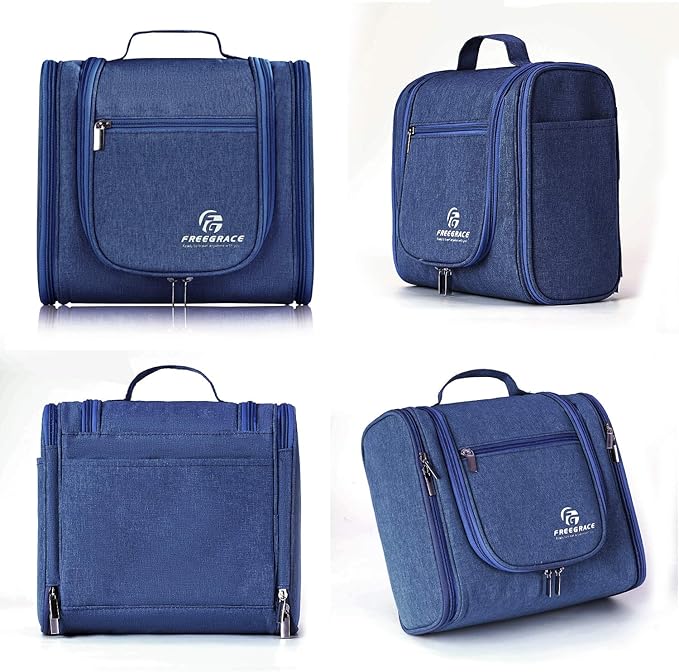 Freegrace Extra Large Hanging Toiletry Bag for Men and Women - Water-Resistant Nylon Travel Bathroom Organizer for Cosmetics, Makeup, and Toiletries