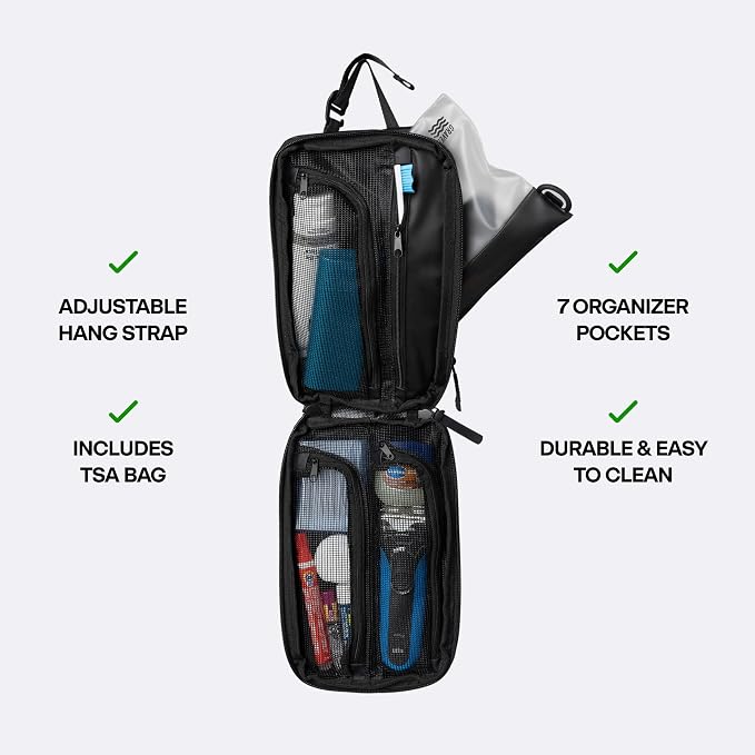 Gravel Hanging Toiletry Bag for Men and Women - Comes in 2 Sizes, Water-Resistant, Durable, Compact, Dopp Kit Travel Toiletry bag (Black, Plus)