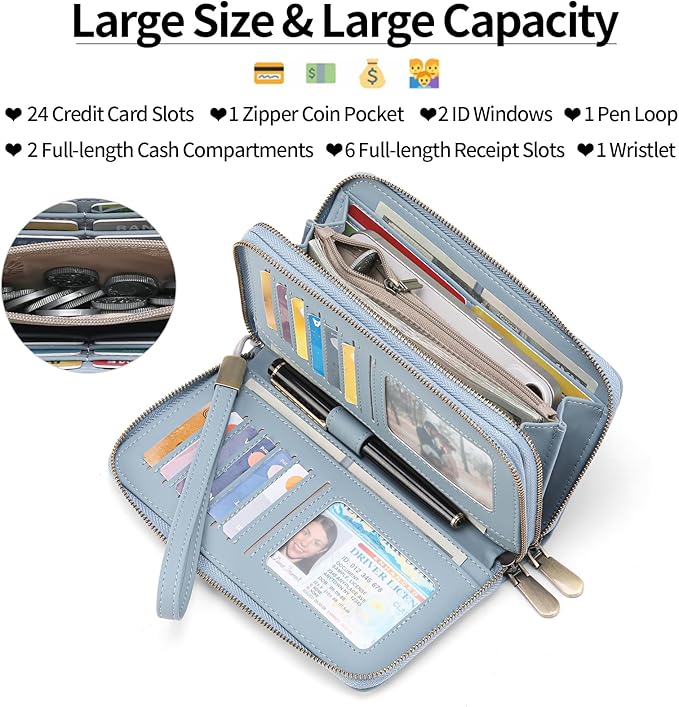 GAEKEAO Wallet for Women Clutch Leather RFID Blocking Wristlet Purse Zip Around Wallets Large Capacity Credit Card Holder