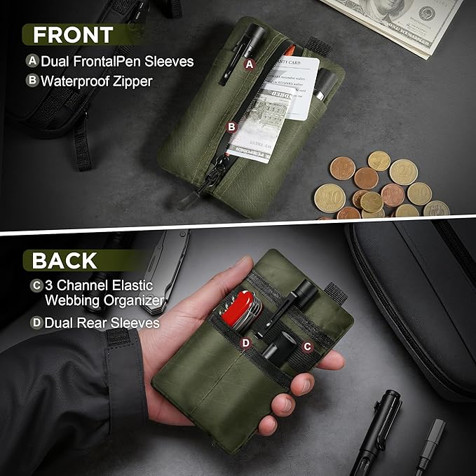 EDC Zip Pouch, RFID Blocking Small Gear Holder for Flashlight, Multitool, Pens, Cables & Everyday Carry Essentials