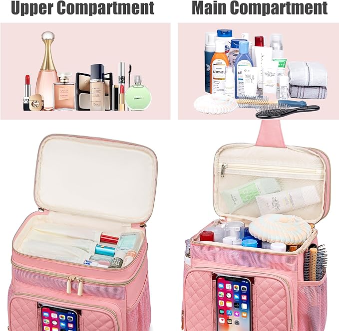 Tealari Large Toiletry Bag for Women Men,Bathroom Bag,Water Resistant Shower Bag,Makeup Bag,Portable Shower Caddy for College Dorm,Hanging Travel Toiletry Bag with Transparent Waterproof Phone Pocket