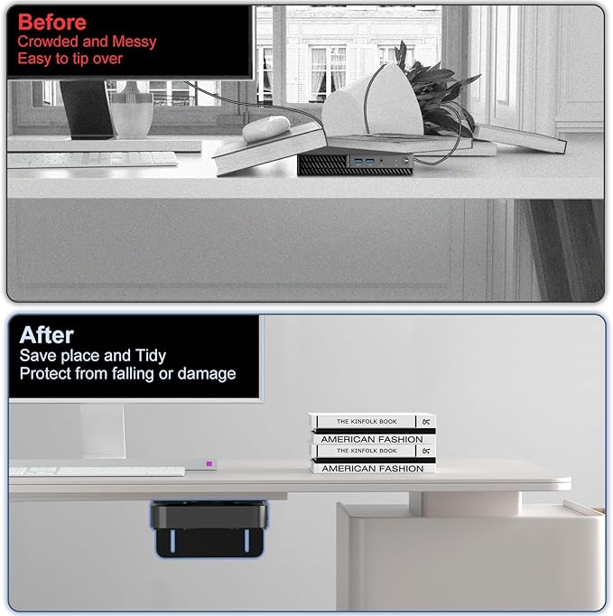 Adjustable Thin Client Mini PC Mount Bracket, Mini PC Vesa Mount, Under Desk Mount, Wall Mount and Attached to Monitor Arm Mount for NUC, Dell, HP, Mac mini, Cable Boxes, Wi-Fi Routers and Small CPUs