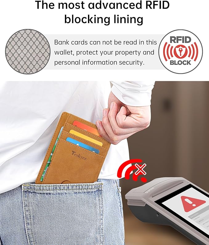 Teskyer Slim Wallet for Men, Minimalist Front Pocket RFID Blocking Leather Wallet Credit Card Holder for Men & Women