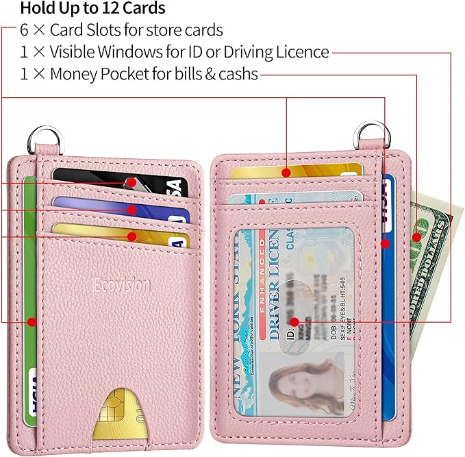 EcoVision Slim Minimalist Front Pocket Wallet, RFID Blocking Credit Card Holder Wallet with Detachable D-Shackle for Men Women