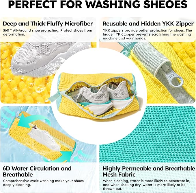 Shoe Washing Machine Bag: Laundry Shoe Bag Keeps Clean - Reusable Shoe Washing Bag for Sneaker Tennis Shoes Unstain Cleaner Kit(Yellow 2 Pcs)